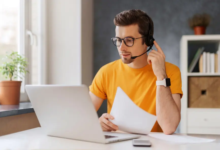 Customer support virtual assistant answering calls, chats, and emails