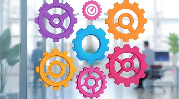 Workflow optimization dashboard showing automated processes, team efficiency metrics, and project management tools.